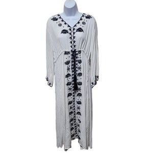 CC Chic Connection White Bohemian Nsvy Embroidered Dress L